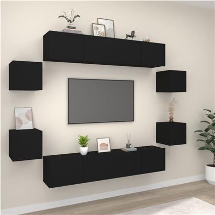 vidaXL Conjunto móveis de TV 8 pcs madeira processada preto