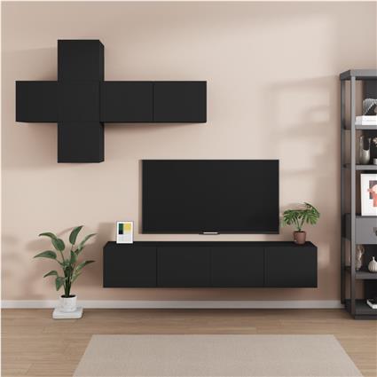 vidaXL Conjunto móveis de TV 7 pcs madeira processada preto