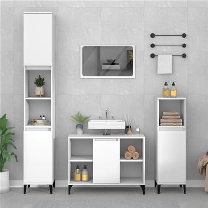 vidaXL 2 pcs conjunto móveis casa de banho derivados de madeira branco