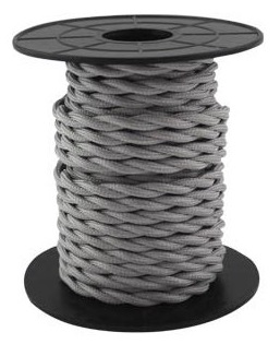 Bobine Cabo Eléctrico Têxtil Trançado 2x 0,75mm Cinza Claro (10 mts) - 