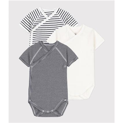 Petit Bateau Lote de 3 bodies cruzados, mangas curtas