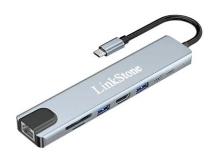 Adaptador LINKSTONE C330D 8In1 Type-C a 100Mbps Sd/Tf Usb3.0 Usb2.0 Hdmi 2Type-C para Huawei Mate40/P50 S20