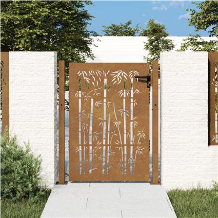 vidaXL Portão de jardim 105x130 cm aço corten design bambu