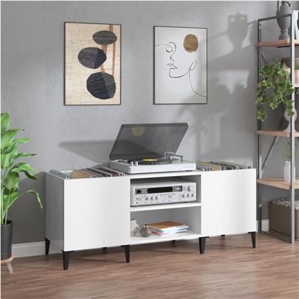 vidaXL Armário p/ discos 121x38x48 cm deriv. madeira branco brilhante