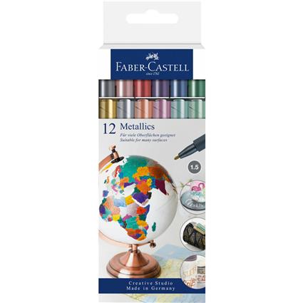 FABER-CASTELL Marcador Metálico Creative Studio, Ponta Bala de 1,5 mm, 12 Cores Sortidas