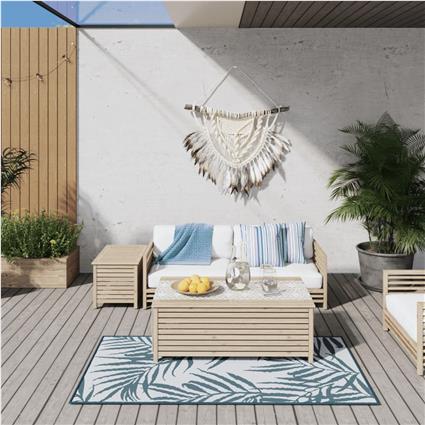 vidaXL Tapete de exterior 80x150 cm ciano e branco