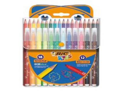 Conjunto Colorir Kids Bic 18 Lápis De Cor E 12 Canetas De Feltro