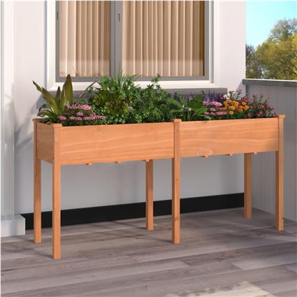 vidaXL Vaso/floreira c/ forro 161x45x76 cm abeto maciço castanho