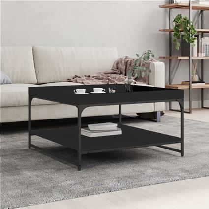 vidaXL Mesa de centro 80x80x45 cm derivados de madeira/ferro preto