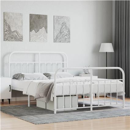 vidaXL Estrutura de cama com cabeceira e pés 135x190 cm metal branco