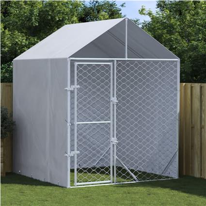 vidaXL Canil de exterior com teto 2x2x2,5m aço galvanizado prateado