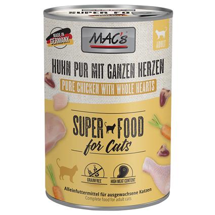 MAC's Cat 6 x 400 g em latas para gatos - PUR de frango com corações de aves inteiros