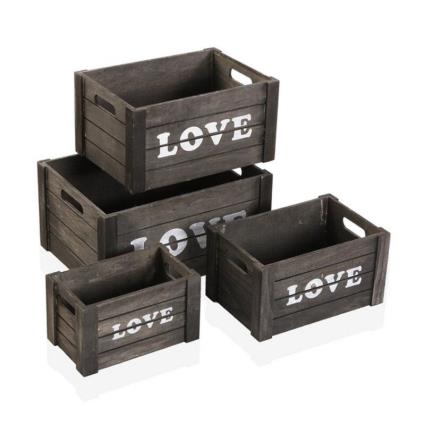 Jogo de Caixas Decorativas Love Madeira (4 pcs)