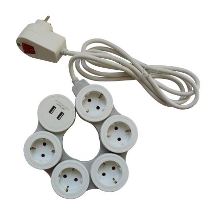 Bloco 5 tomadas  MULTIPLA SNAKE COM INTERRUPTOR 2M + 2 USB BRANCO