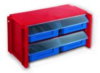 Módulo de plástico empilhável 4 DIVISÕES VERMELHO 19X36X17CM