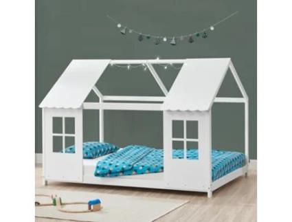 Cama infantil Tostedt em forma de casa com janelas em pinho 90 x 200 cm - Branco [EN.CASA]