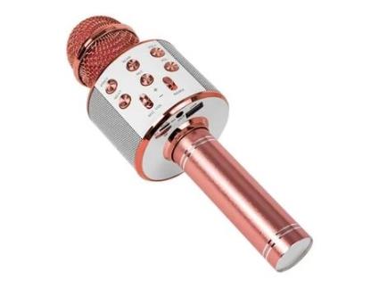 Microfone S/ Fios P/ Karaoke com Coluna / Bluetooth / Mp3 Ouro Rosa BLOW