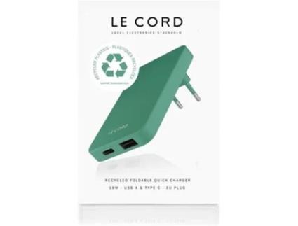 Carregador LE CORD 1431 (3 A - USB - USB-C - Verde)