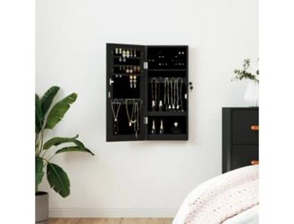 Móvel para Joias de Parede Espelhado 30X8.5X67 Cm Preto VIDAXL