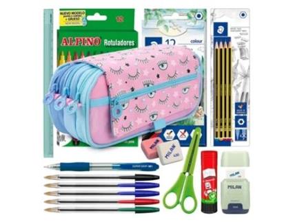 COLEPACK Design Estojo Triple de 3 Fechos com Material Escolar Incluido Eyes