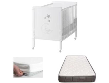 Berço Indi com colchão Morfeo, branco e madeira de faia + protector de colchão COOL · DREAMS