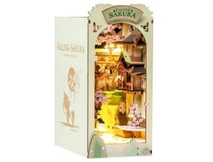 Kit de Quebra-Cabeça de Madeira 3D ROLIFE Tgb05 Falling Sakura Book Nook 340 Peças (Idade minima recomendada: 14 anos)