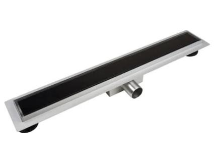 Painel de Dreno Linear para Chão de Casa de Banho em Vidro Temperado Preto de 1000 mm com Grelha