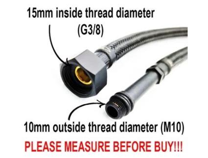 Par de Tubos de 40cm de Comprimento M10 x 3/8 Polegadas BSP, Trançados em Nylon Preto, para Conector de Torneira Monocomando