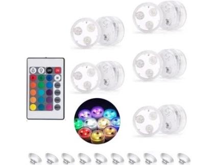 Spguard Mini Mergulho Luz Led com Controle Remoto Cor Mudando Luz para Vaso Base Água Característica Spa Aquário Lagoa Piscina Jardim 10 Pack