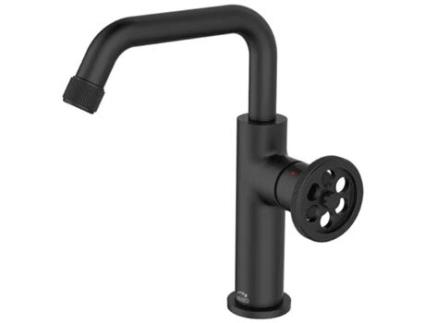 Torneira de Lavatório de Pé em Latão Preto de Estilo Industrial com Bico em Forma de 'L'