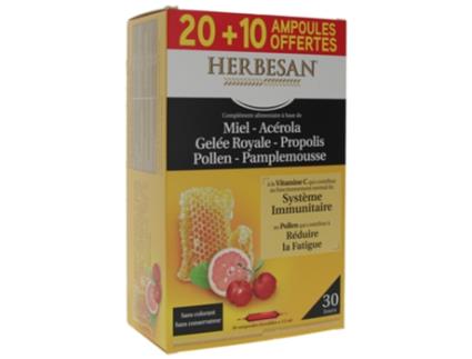 Geléia de Mel Real Acerola Pólen Toranja Própolis 20 Ampolas 10 HERBESAN