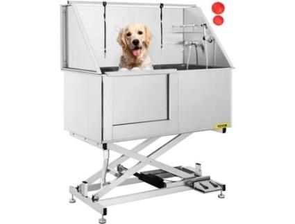 Banheira de Aço Inoxidável Profissional para Animais de Estimação com Elevação Elétrica Altura para Cães Grandes