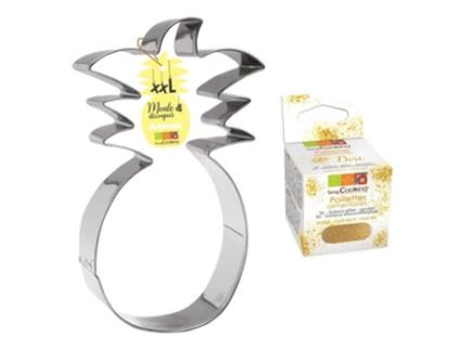 Cortador de Massa Abacaxi Xxl em Aço Inox + Flocos Dourados Scrapcooking