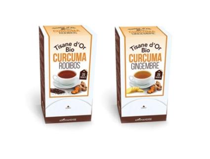 Duo de Chás Orgânicos de Ervas Douradas com Cúrcuma Gengibre e Rooibos 40 Sachês Aromandise