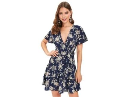 Vestido de Mulher FYY Estampa Floral Poliéster Branco (S)