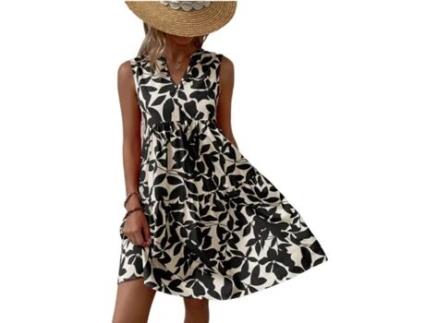 Vestido de Mulher FYY Solto Decote V Preto (XL)