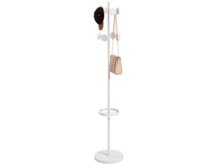 HOMCOM Cabide de Pé com Suporte para Guarda Chuvas Cabide de Pé para Roupas de Metal com 12 Ganchos para Pendurar Bolsas