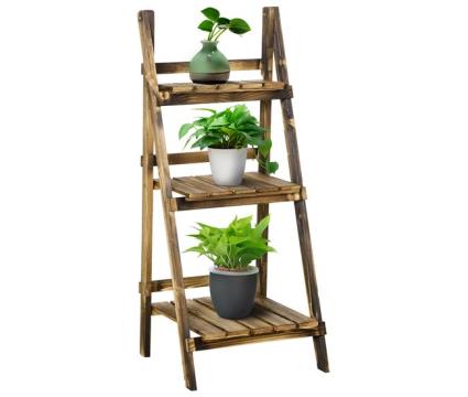OUTSUNNY Suporte para Plantas de 3 Níveis Prateleira para Plantas Dobrável Suporte para Vasos de Madeira para Interior E