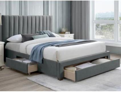 Cama com 3 Gavetas Liako VENTE-UNIQUE Tecido Veludo Cinzento (160x200 cm)