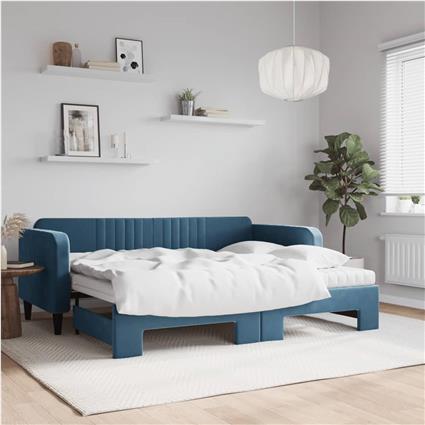 vidaXL Sofá-cama com gavetão e colchões 90x200 cm veludo azul