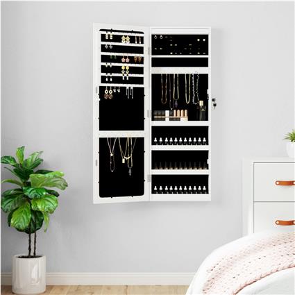 vidaXL Móvel para joias de parede espelhado com luzes LED branco