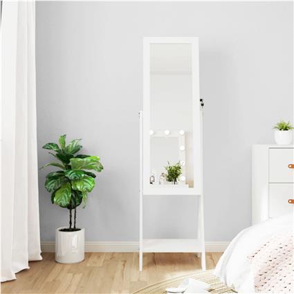 vidaXL Armário espelhado para joias independente c/ luzes LED branco