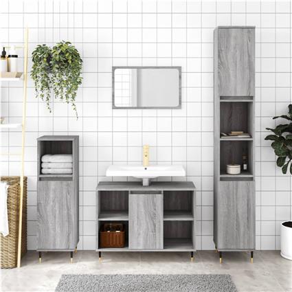 vidaXL 3 pcs Conjunto móveis casa de banho madeira proc. cinza sonoma