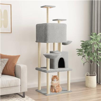 vidaXL Árvore p/ gatos c/ postes arranhadores sisal 180 cm cinza-claro
