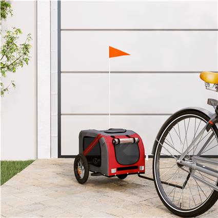 vidaXL Reboque de bicicleta p/ cães tecido oxford/ferro vermelho/cinza