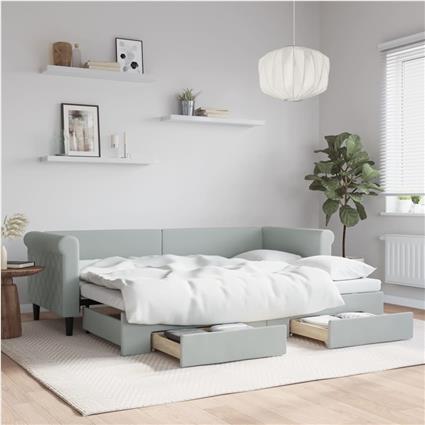 vidaXL Sofá-cama c/ gavetão e gavetas 80x200 cm veludo cinzento-claro