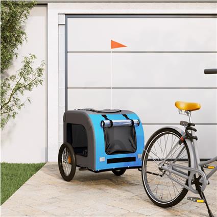 vidaXL Reboque de bicicleta p/ cães tecido oxford/ferro azul/cinza