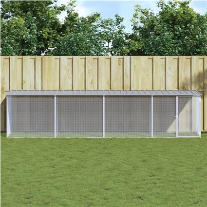 vidaXL Galinheiro com teto 403x98x90 cm aço galvanizado cinza-claro