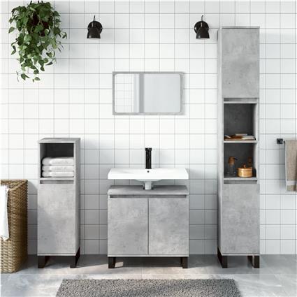 vidaXL 3 pcs conj. móveis casa banho derivados madeira cinza cimento