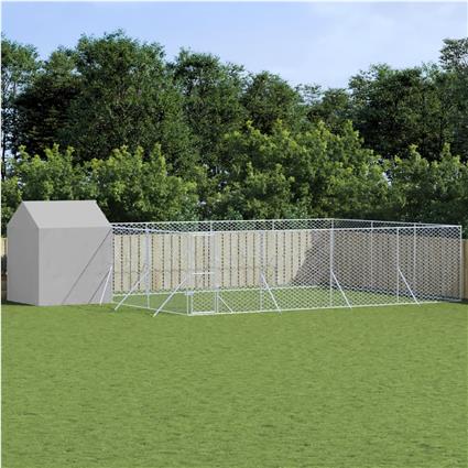 vidaXL Canil de exterior com teto 10x6x2,5 m aço galvanizado prateado